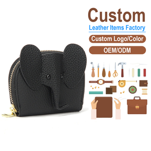 Porte-cartes éléphant mignon en cuir véritable, portefeuille accordéon zippé en cuir de vachette pleine fleur, usine OEM/ODM sur mesure, étui à cartes créatif - Product Image 1