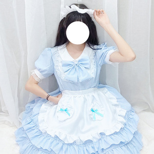 Costume Lolita Carino, Abito Blu e Bianco con Fiocco e Decorazioni in Pizzo, <span class=keywords><strong>Outfit</strong></span> in Poliestere Stile Cameriera per Donne, per Feste ed Eventi - Product Image 3