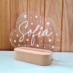 Personalized Cloud <b>Night</b> <b>Light</b> With Name Sofia Warm White <b>LED</b> USB Powered Tap Control For Kids Room Decorative Lamp - Product Image 1