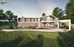 Villa moderna con estructura de acero ligero, paredes de vidrio y área de piscina exterior - Product Image 1