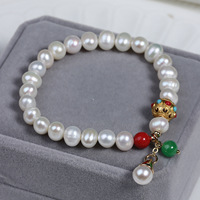Bracelet tendance pour femme en alliage, perles d'eau douce blanches en forme de pomme de terre, perles espacées en or placer, rubis et saphirs, qualité AA, passe-partout