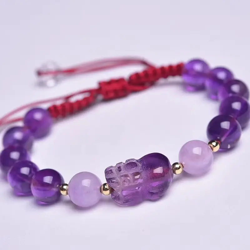 Gelang Amethyst Pixiu Membawa Keberuntungan Kekayaan Cina Fengshui Binatang Kristal Manik-manik Gelang Pesta Hadiah Ulang Tahun Wanita Pria