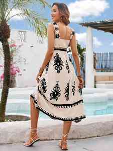 Elegante abito <span class=keywords><strong>lungo</strong></span> con stampa etnica Vestido di mare tropicale De Verano abito senza maniche per le vacanze estive - Product Image 2
