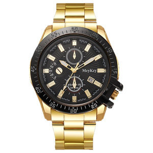 <span class=keywords><strong>Relojes</strong></span> de Cuarzo para Hombre con Calendario de Tres Ojos, Diseño Dorado, para Negocios, Venta al Por Mayor - Product Image 5