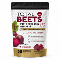 Custom Formula Total Beets Rode Bietjes Kauwtabletten, Granaatappel-Bessensmaak, Met CoQ10, Dagelijkse Superfood Kauwtabletten voor Hartgezondheid