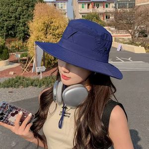 Chapeau de pêcheur pour femmes, printemps-été, protection UV, chapeau de soleil respirant à large bord, casquette de randonnée, couleur unie, polyester - Product Image 3