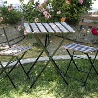 Ensemble de table et chaises de bistrot en acier pliables pour balcon, cadre en métal, plateau en bois, 3 pièces
