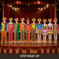 Collection en gros de costumes et robes de clown pour adultes, 10 modèles avec cols en dentelle à volants et pompons pour fêtes de cirque et spectacles