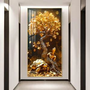 Décoration murale personnalisée en gros pour la maison, peinture dorée, peinture en porcelaine cristalline, décoration murale LED pour salon - Product Image 4