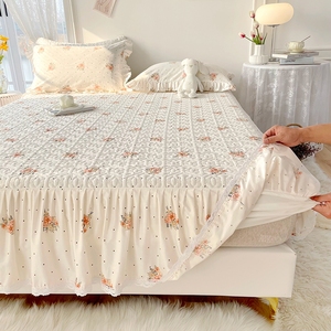 Accogliente gonna da letto 3 pezzi con stampa floreale trapuntata a molla - Product Image 1