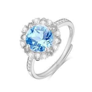 Anillo de Dedo Ajustable con Flor de Plata de Ley 925, 9 Piezas, con Cristal Natural Redondo de 7mm, Chapado en Oro, Joyería Antideslustre para Mujer - Product Image 1