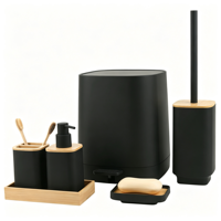 Offre Spéciale : Ensemble d'Accessoires de Salle de Bain en Bambou Noir Mat – Distributeur de Savon en Plastique et Organisateur Complet pour la Décoration Intérieure