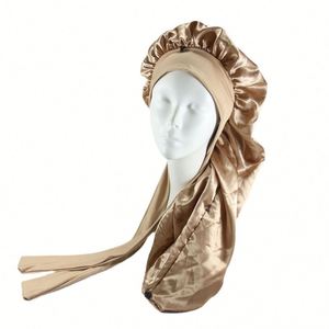 Bonnet de nuit en satin extra long pour femmes, avec bord large pour protéger les tresses et les cheveux naturels, réglable avec lien. - Product Image 2