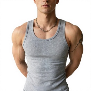 <span class=keywords><strong>Canotta</strong></span> da <span class=keywords><strong>Uomo</strong></span> in Maglia a <span class=keywords><strong>Costine</strong></span> 2x2, Stile Americano, Aderente, per Fitness e Palestra - Product Image 3