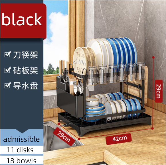 Noir Rack principal + planche à découper rack + couteau et baguettes ho