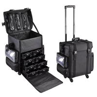 Valise de maquillage OEM en nylon à motif losanges, sac de voyage souple à roulettes pour cosmétiques avec 4 roues détachables