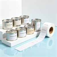 Rouleau d'étiquettes autocollantes en vinyle écologique durable, résistant à l'eau et à l'huile, pour emballages de boîtes de conserve métalliques