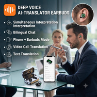 Écouteurs sans fil avec micro à réduction de bruit active, LED, application de traduction de plus de 70 langues pour le jeu