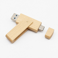 Flashdisk Kayu Alami Dual Interface USB Tipe C USB A Putar Dapat Diukir Sesuai Pesanan