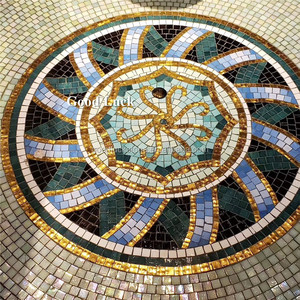 Tùy chỉnh thiết kế màu xanh lá cây mix vàng nghệ thuật huy chương bức tranh tường khảm gạch thủy tinh cho phòng khách hội trường sở thích nhà khách sạn nội thất sàn trang trí nội thất - Product Image 6