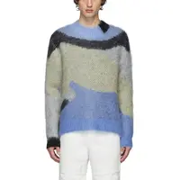 Jacquard Wool Blend Knit Mohair Sweater, Color Block