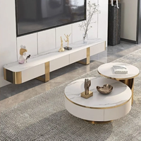 Meuble TV et table basse en MDF marbré, style nordique moderne, avec plateau en roche, pour salon