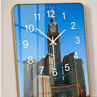 Horloge murale d'architecture islamique encadrée en PVC, horloge verticale Kaaba, art de la mosquée, décoration pour salle de prière, salon, hôtel