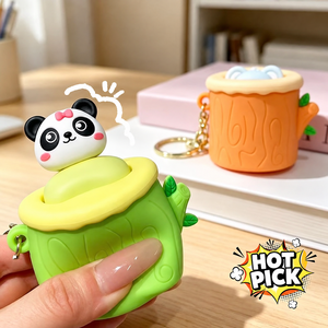 Silicone Tree Stump <b>Pop</b>-<b>Up</b> Animal Squishy Keychain Rabbit Frog Panda Bear Squeeze Fidget <b>Toy</b> for Stress Relief and Bag Decor - Product Image 3