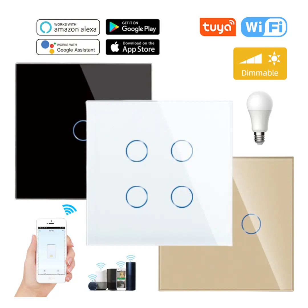 Factory Outlet Thiết Kế Mới Cuộc Sống Thông Minh Nhà Nhà 220V Chuyển Đổi Thông Minh WiFi Không Dây Từ Xa Dẫn Ánh Sáng Tuya Tường Chuyển Đổi Và Ổ Cắm