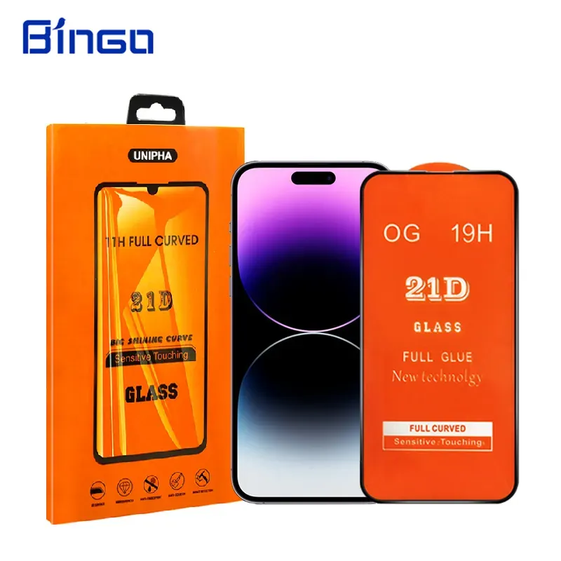 Wholesale 21d Mobile Phone Full Glue Tempered Glass Film Screen Protector For Iphone 15 12 13 11 Pro Micas Protector De Pantalla