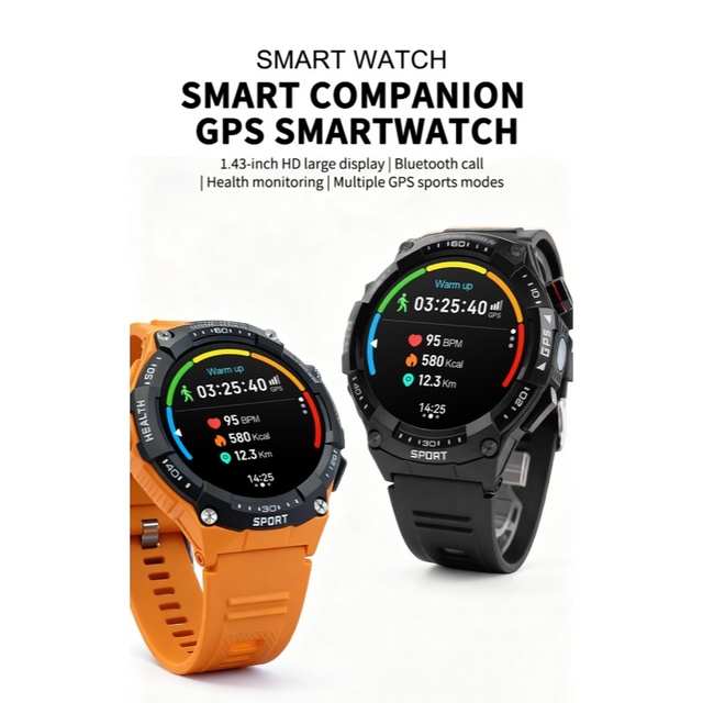 Hanhua WB43 2026 New GPS Smart Watch 1.43" AMOLED Display 24/7 HR/SpO2 Monitoring 3ATM Waterproof Fitness Tracker for 5.3