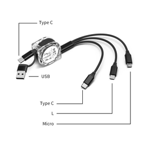 Cable de Carga Retráctil 5 en 1 con Logotipo Personalizado, Cable Plano de TPE de 1M para 8 Pines, Tipo-C, Micro, 5 en 1, Cable USB Telescópico - Product Image 4