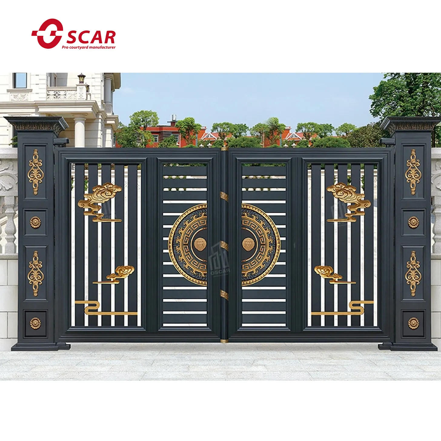 Wrought Iron Side Gates Decorative Wrought Iron Gate Accessories Latest Main Gate Design with Wheel Swing Gate Opener