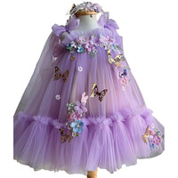 2025 filles robe de bal robe violet papillon ailes nouvelle fleur maille moelleux gaze jarretelle dentelle princesse robe pour les mariages