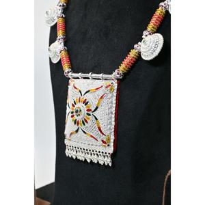 Ethnic 925 <b>Silver</b> Plaster Hamel Necklace With Crystal Rhinestone Chain Floral Pendant Women's Wedding Jewelry - Product Image 2