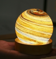 Kanlong Lampe de table romantique étoilée base en bois de verre veilleuse led usb