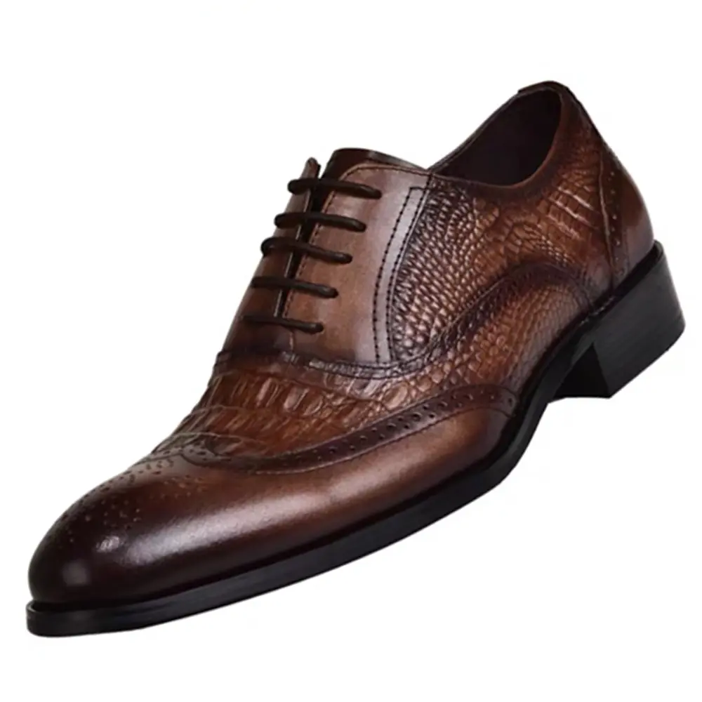 New Bullock Oxford Men's Customized Old Vintage Leather Shoes Crocodile Pattern Leather Shoes Large Size