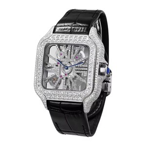 Montre GEZFEEL pour homme avec mouvement à quartz suisse Ronda, bracelet en cuir, étanche 5 ATM, verre saphir, moissanite ajourée – Idéale pour le dropshipping - Product Image 1
