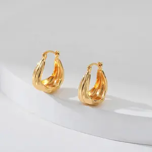 Minimalist Spiral Geometric Oval Versatile Daily Commuting Earrings Gold Plated Twisted Heavy Hoop Earring Custom For Women