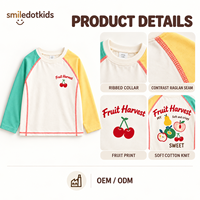 Korte mouw raglan shirt met fruitprint in kleurblokken voor meisjes, kinder top, OEM ODM groothandel kledingleverancier