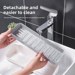 Porta oggetti da bagno a muro senza trapano in <span class=keywords><strong>plastica</strong></span> lavabo ripiano ripiano con utensili per la pulizia porta asciugamani - Product Image 4