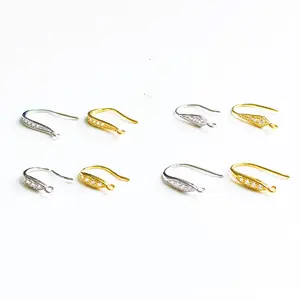 Inlaid zircon large ear hook S925 Sterling silver gold plated DIY Earrings link accessories earrings all-matching buckle