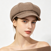 Casquette Gavroche Classique en Tweed à Carreaux pour Femme, Béret Visière Gatsby, Chapeau de Journaliste, Casquette de Peintre Tendance pour Automne Hiver