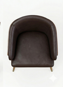 Modern Leather <b>Tub</b> <b>Chair</b>, featuring a solid teak wood frame and cozy boucle upholstery perfect for Scandinavian minimalist - Product Image 3