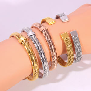 Bracelets en acier inoxydable tissés géométriques décontractés/sportifs flexibles empilables pour femmes Cadeau - Product Image 3