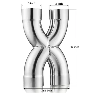 Punta di scarico universale ingresso e uscita 3 "Crossover X Pipe 12" lunghezza tubo di scarico in acciaio inossidabile per Gas di scarico automatico