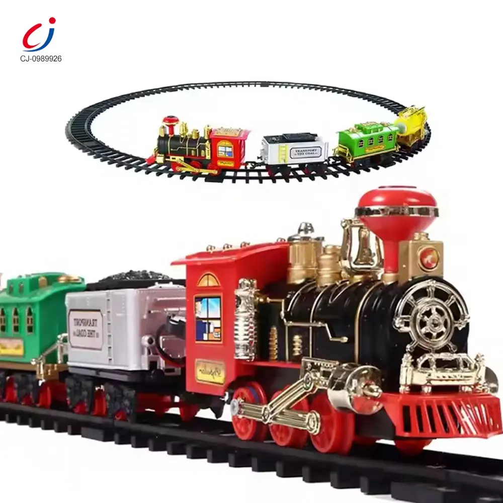 Железнодорожный музыкальный курительный классический электрический игрушечный поезд с подсветкой