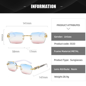 Occhiali da <span class=keywords><strong>Sole</strong></span> Senza Montatura per Donne, Decorazione in Metallo, Lenti Esagonali Geometriche con Bordo Tagliato, Protezione UV400, per Vacanze, Viaggi, Uso Quotidiano <span class=keywords><strong>e</strong></span> Casual - Product Image 2