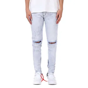 Diznew OEM Denim Thiết Kế Bán Buôn Người Đàn Ông Jeans Chính Hãng Người Đàn Ông Của Skinny Ánh Sáng Màu Người Đàn Ông Ripped Jeans