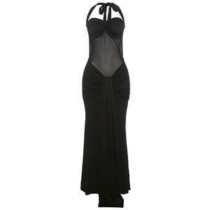 Y1329 <span class=keywords><strong>moda</strong></span> all'ingrosso nuove donne cravatta al collo tinta unita maglia trasparente Sexy nastro abito - Product Image 6